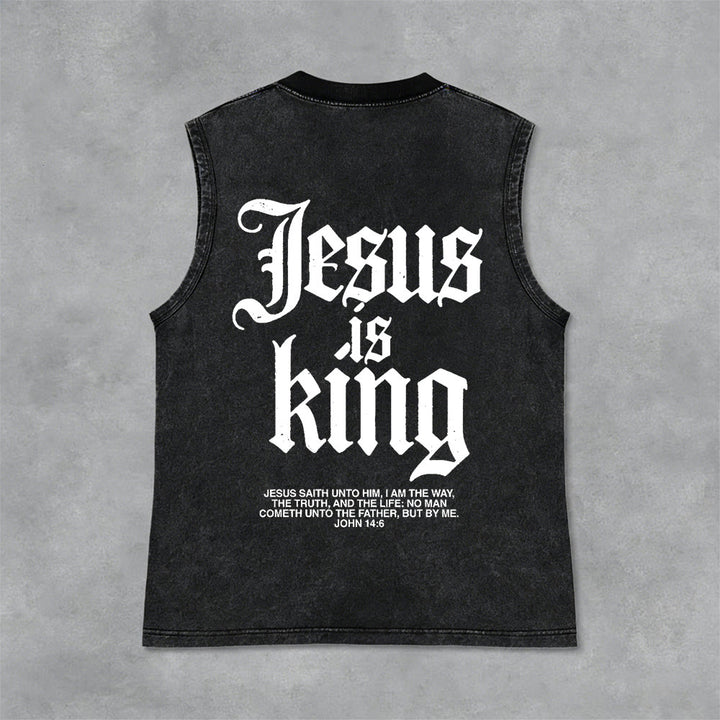 Christianartworkshop Jesus Is King Gothic Unisex Washed Tank Top - Black - 2XL - image 0