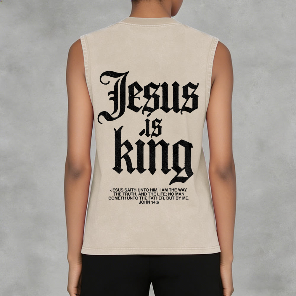 Christianartworkshop Jesus Is King Gothic Unisex Washed Tank Top - image 5