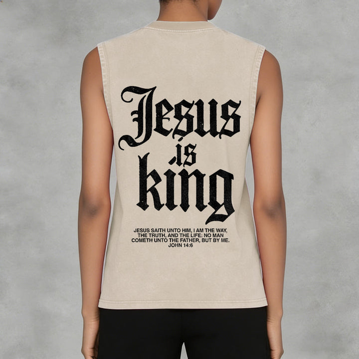 Christianartworkshop Jesus Is King Gothic Unisex Washed Tank Top - image 5