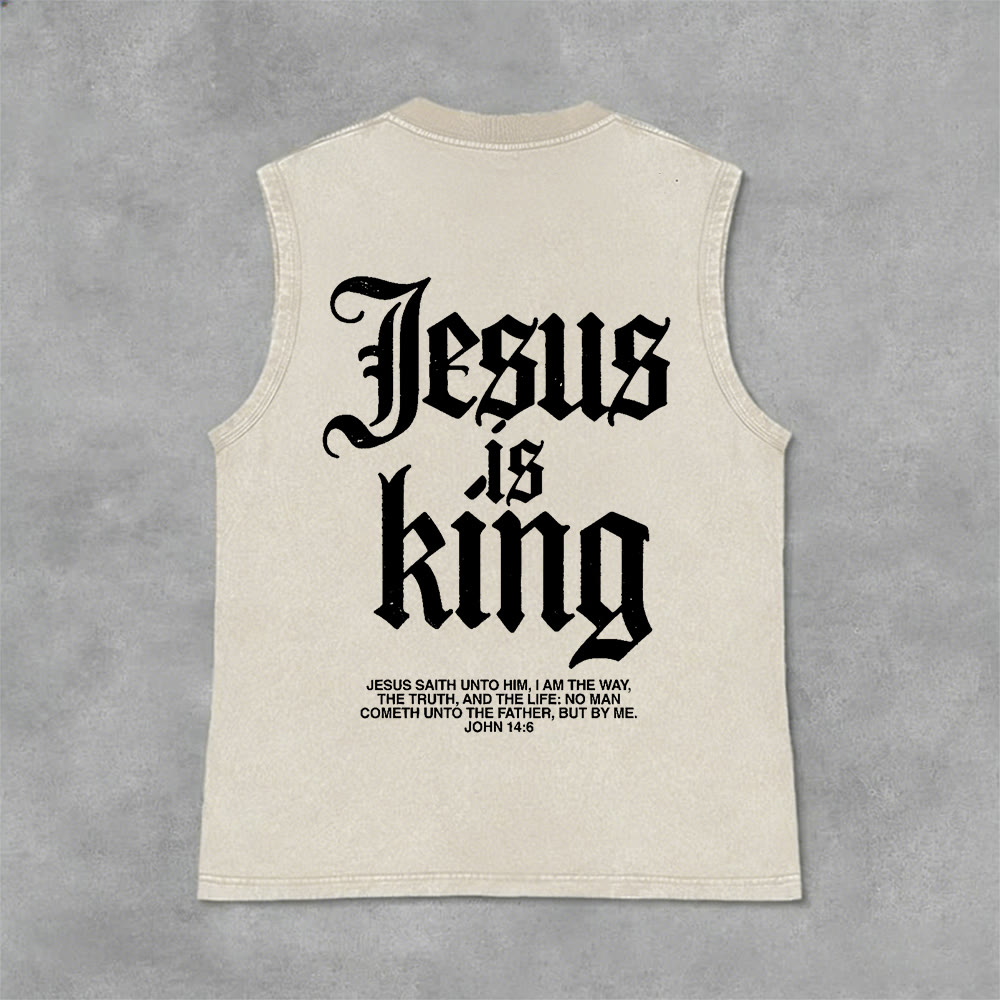 Christianartworkshop Jesus Is King Gothic Unisex Washed Tank Top - Beige - 2XL - image 3