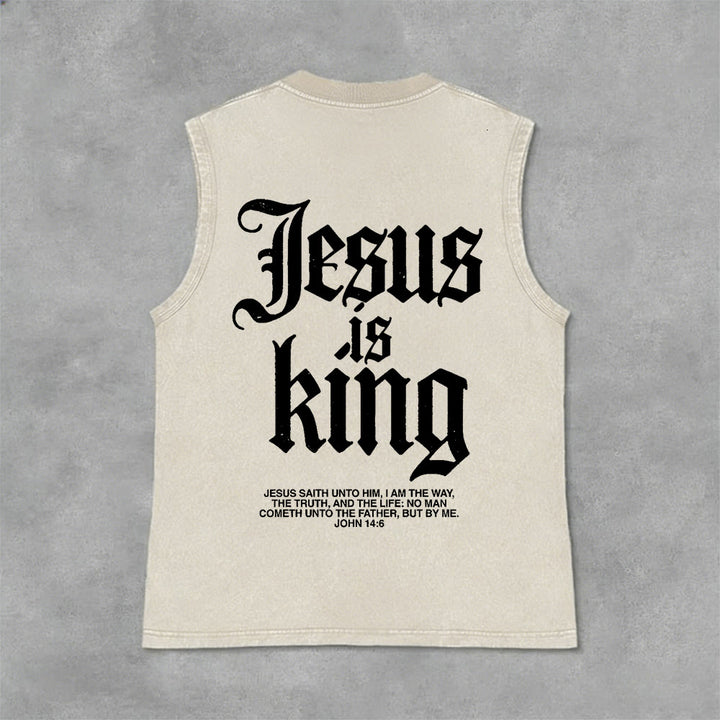 Christianartworkshop Jesus Is King Gothic Unisex Washed Tank Top - Beige - 2XL - image 3