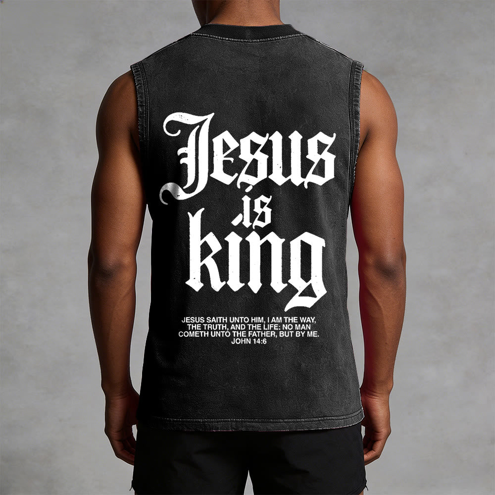 Christianartworkshop Jesus Is King Gothic Unisex Washed Tank Top - image 1