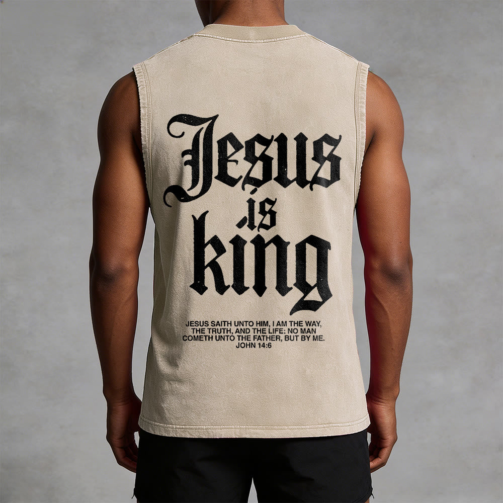 Christianartworkshop Jesus Is King Gothic Unisex Washed Tank Top - image 4