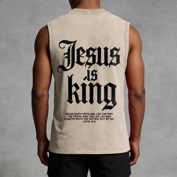 Christianartworkshop Jesus Is King Gothic Unisex Washed Tank Top - image 4