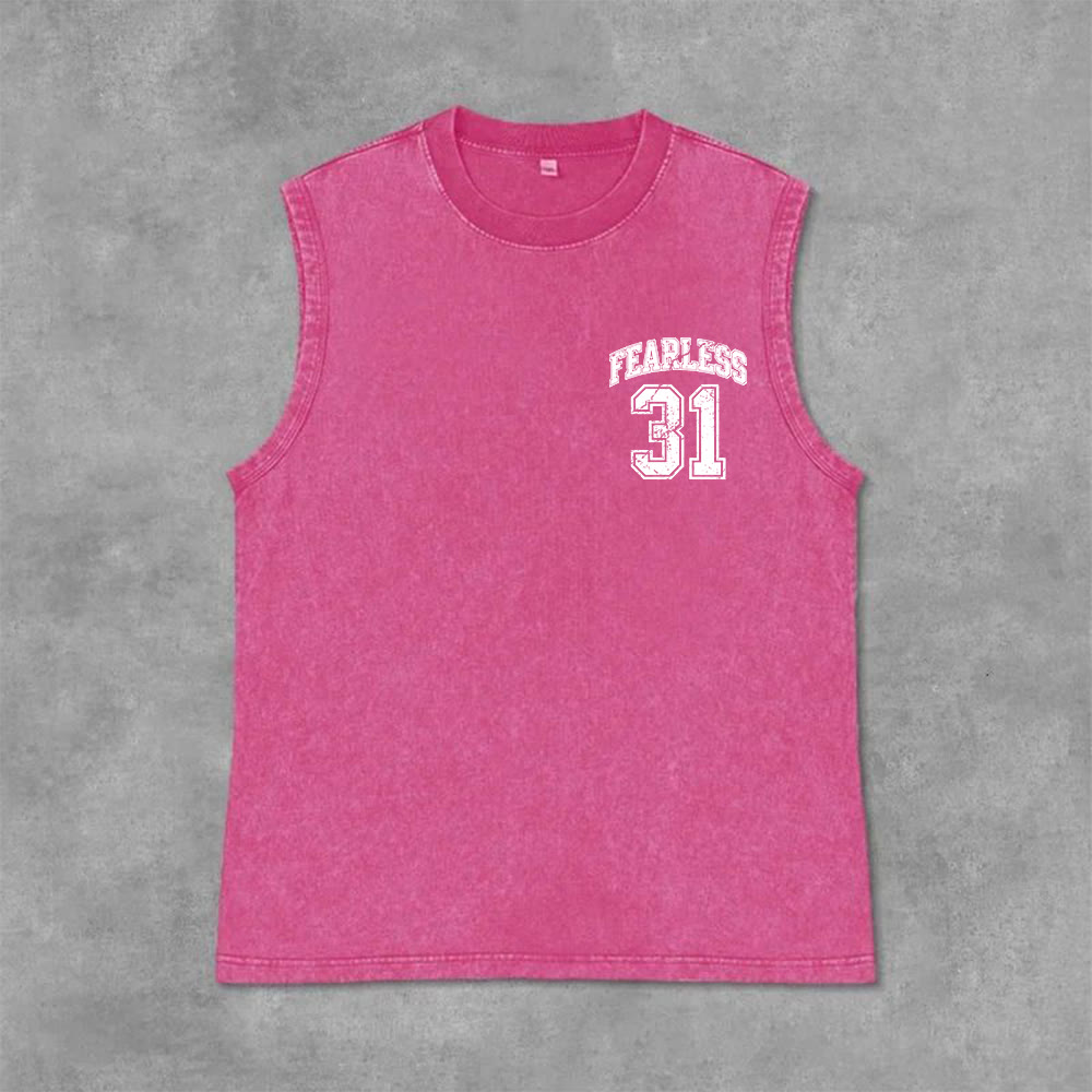 Christianartworkshop Proverbs 31: Fearless Varsity Unisex Washed Tank Top - image 1