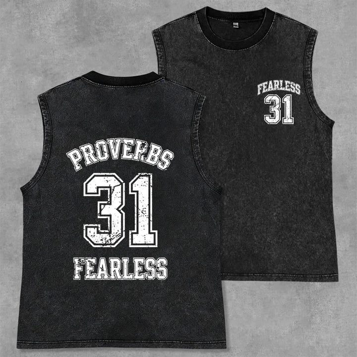 Christianartworkshop Proverbs 31: Fearless Varsity Unisex Washed Tank Top - Black - 2XL - image 21