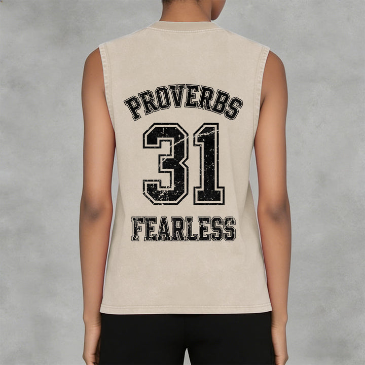 Christianartworkshop Proverbs 31: Fearless Varsity Unisex Washed Tank Top - image 34
