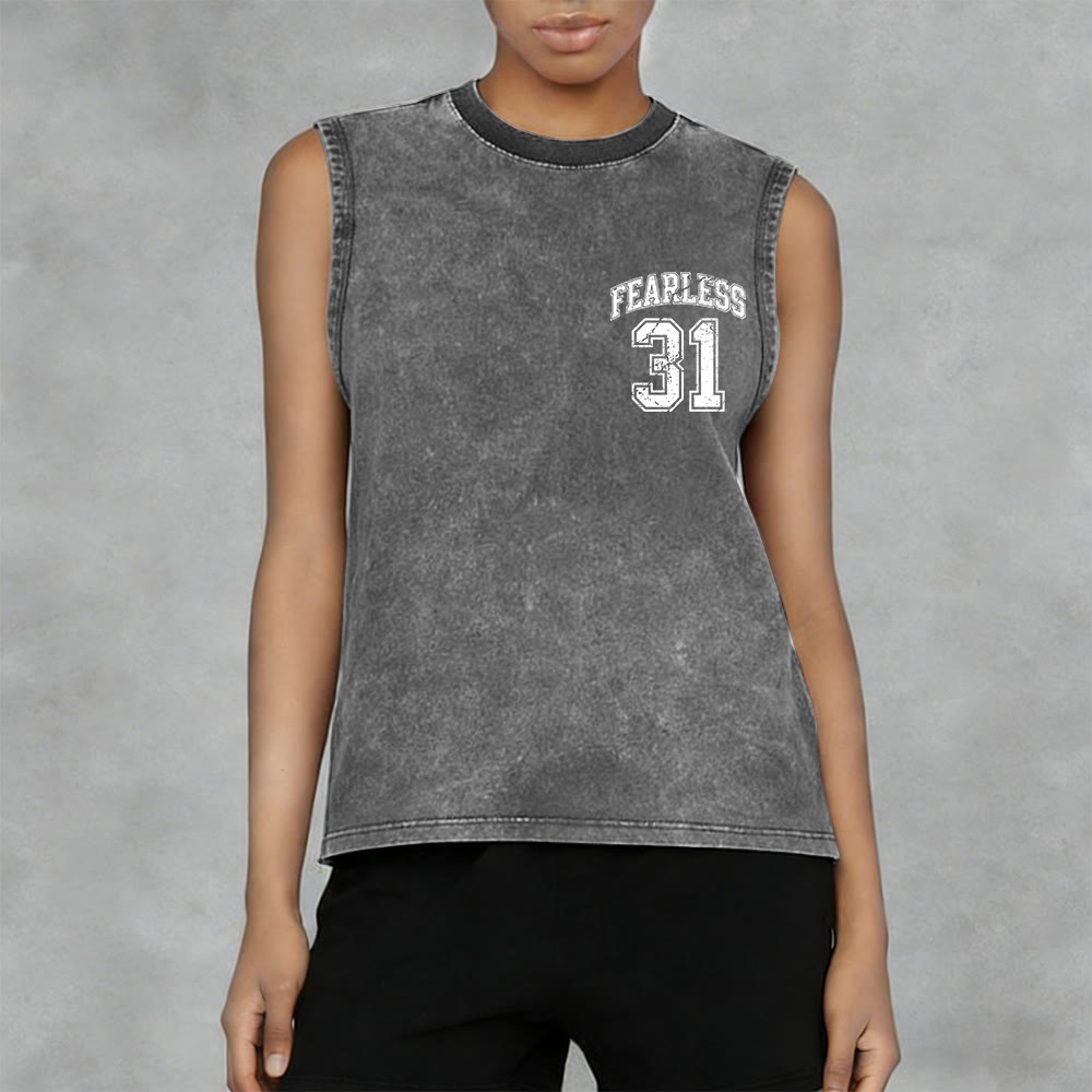 Christianartworkshop Proverbs 31: Fearless Varsity Unisex Washed Tank Top - image 12
