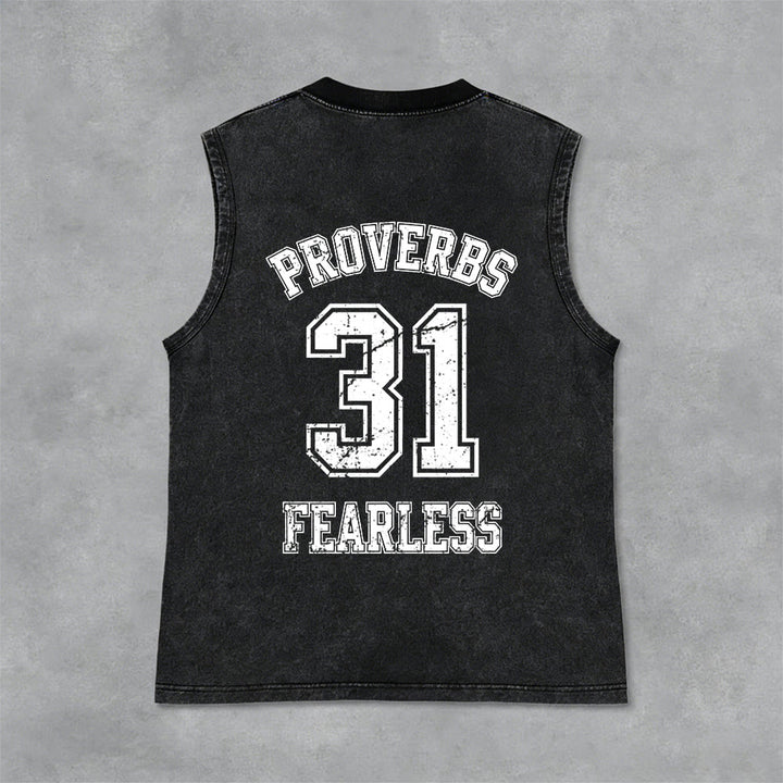 Christianartworkshop Proverbs 31: Fearless Varsity Unisex Washed Tank Top - image 23