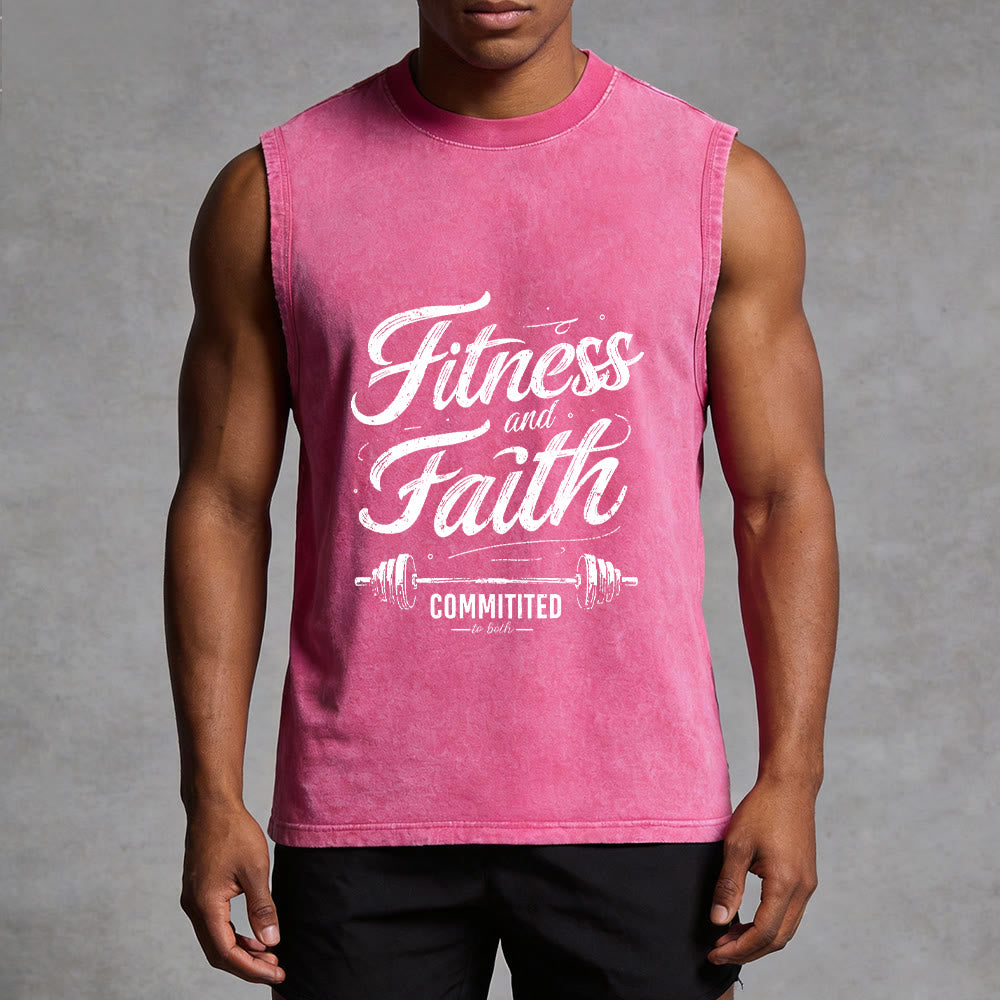 Christianartworkshop Fitness and Faith: Committed to Both Barbell Unisex Washed Tank Top - image 5