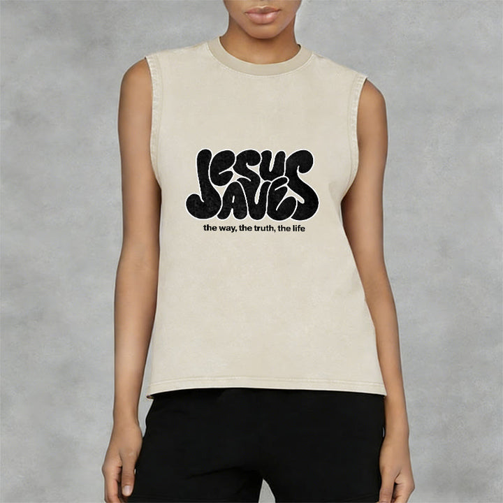 Christianartworkshop Jesus Saves Retro Unisex Washed Tank Top - image 2