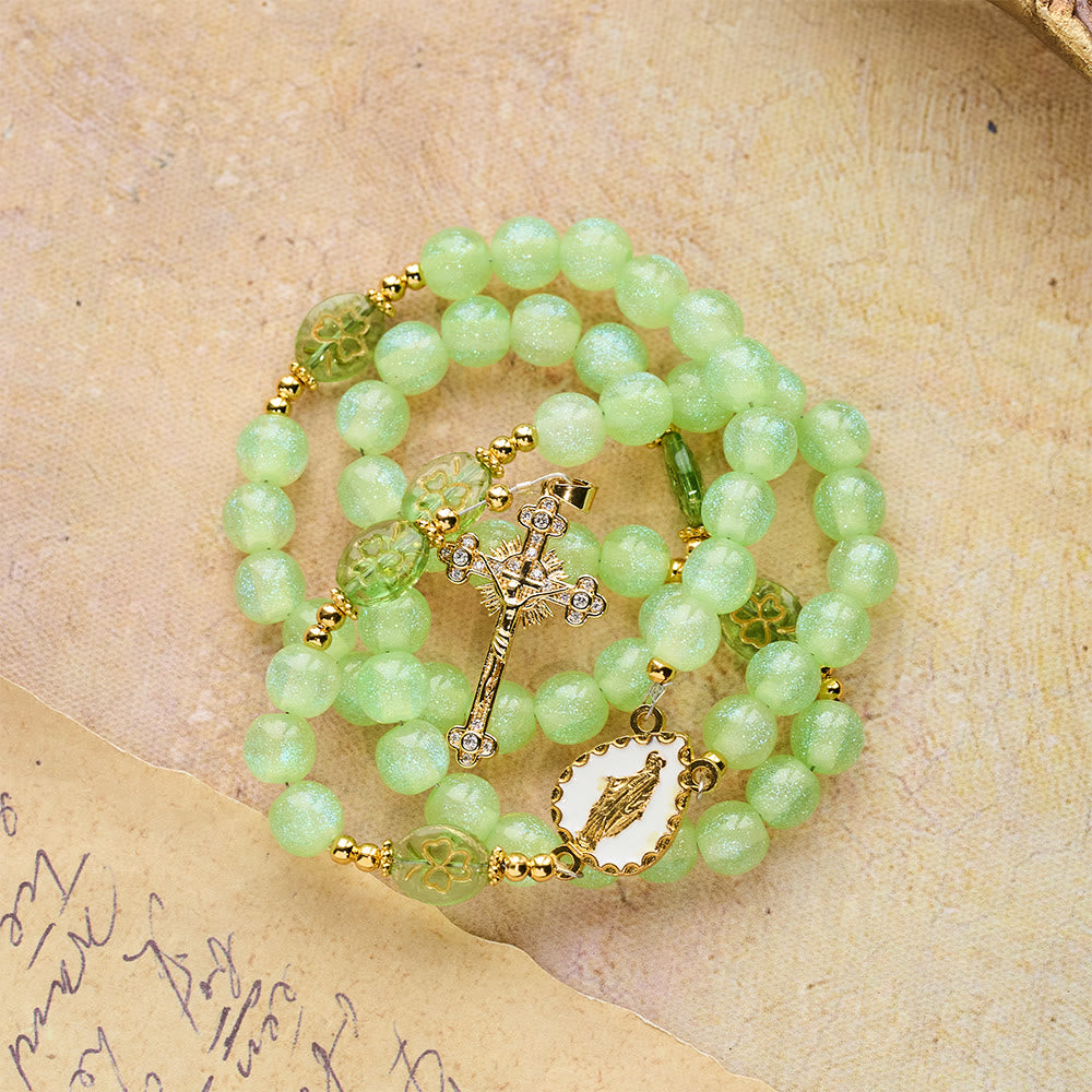 Christianartworkshop Celtic Blessing Shimmering Green Rosary: Lucky Shamrock with Golden Charm - image 6