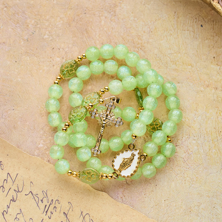 Christianartworkshop Celtic Blessing Shimmering Green Rosary: Lucky Shamrock with Golden Charm - image 6