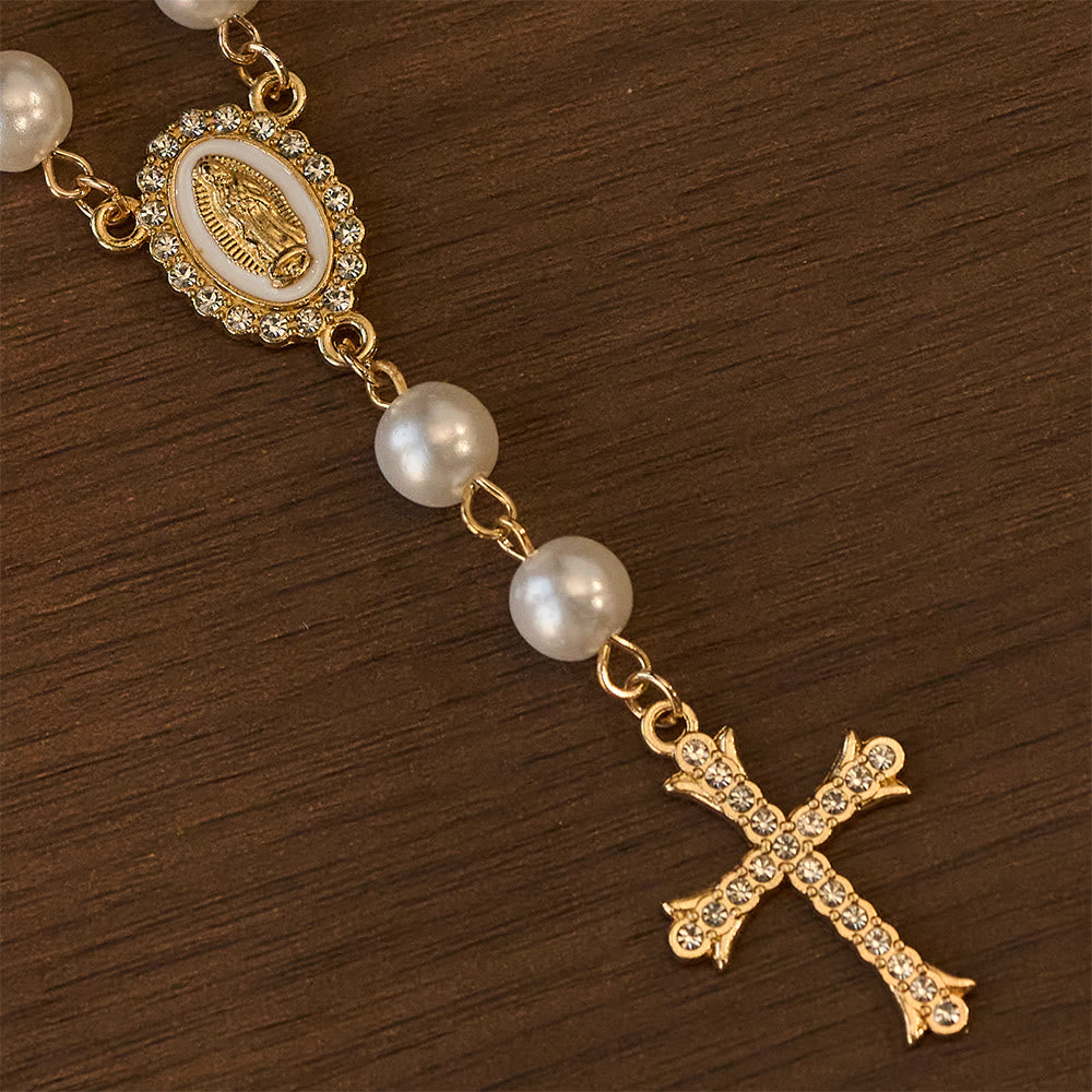 Christianartworkshop Elegant White Bead Rosary with Zircon Cross: A Timeless Symbol of Devotion and Grace - image 6