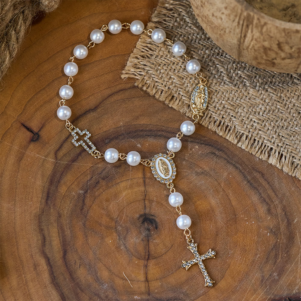 Christianartworkshop Elegant White Bead Rosary with Zircon Cross: A Timeless Symbol of Devotion and Grace - image 1