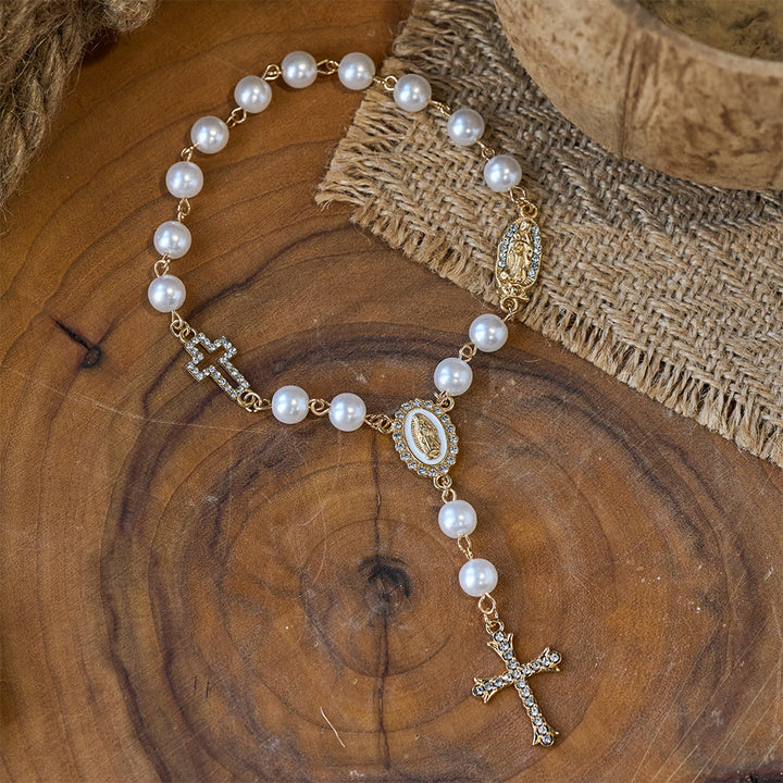 Christianartworkshop Elegant White Bead Rosary with Zircon Cross: A Timeless Symbol of Devotion and Grace - image 1