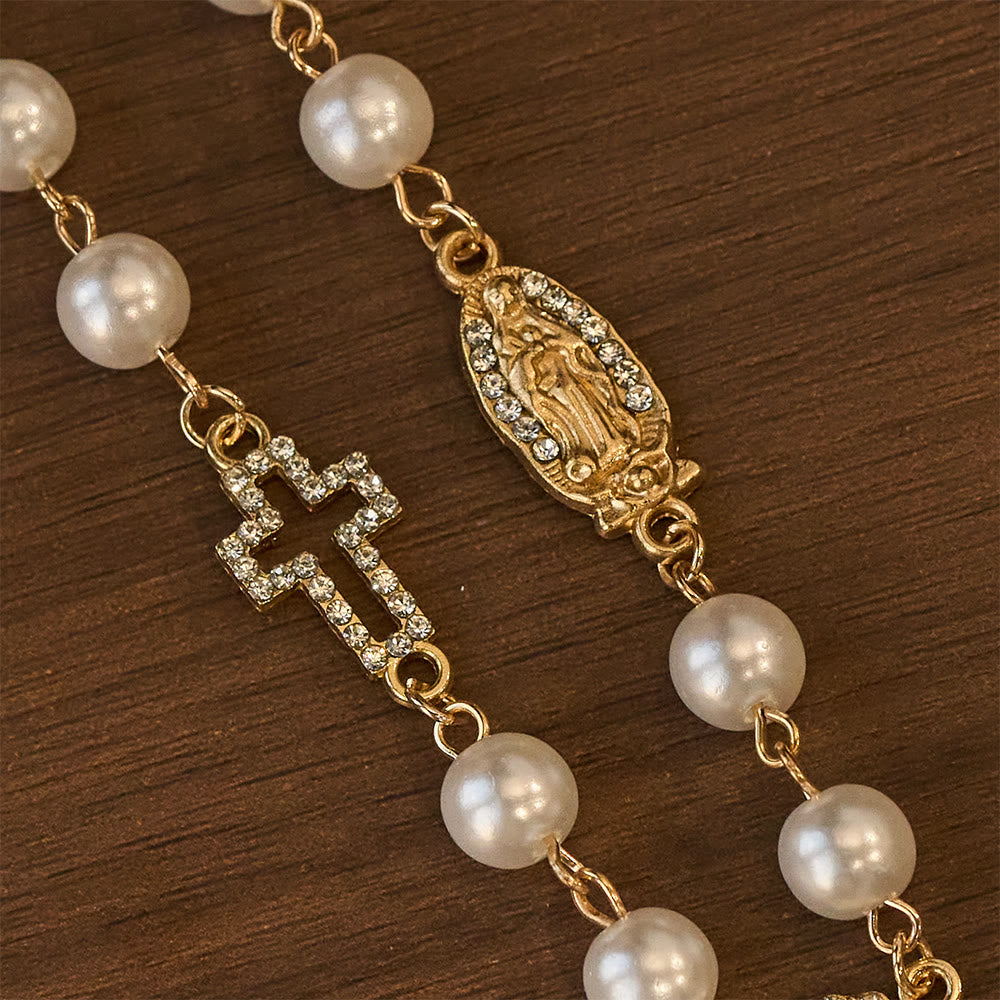 Christianartworkshop Elegant White Bead Rosary with Zircon Cross: A Timeless Symbol of Devotion and Grace - image 4