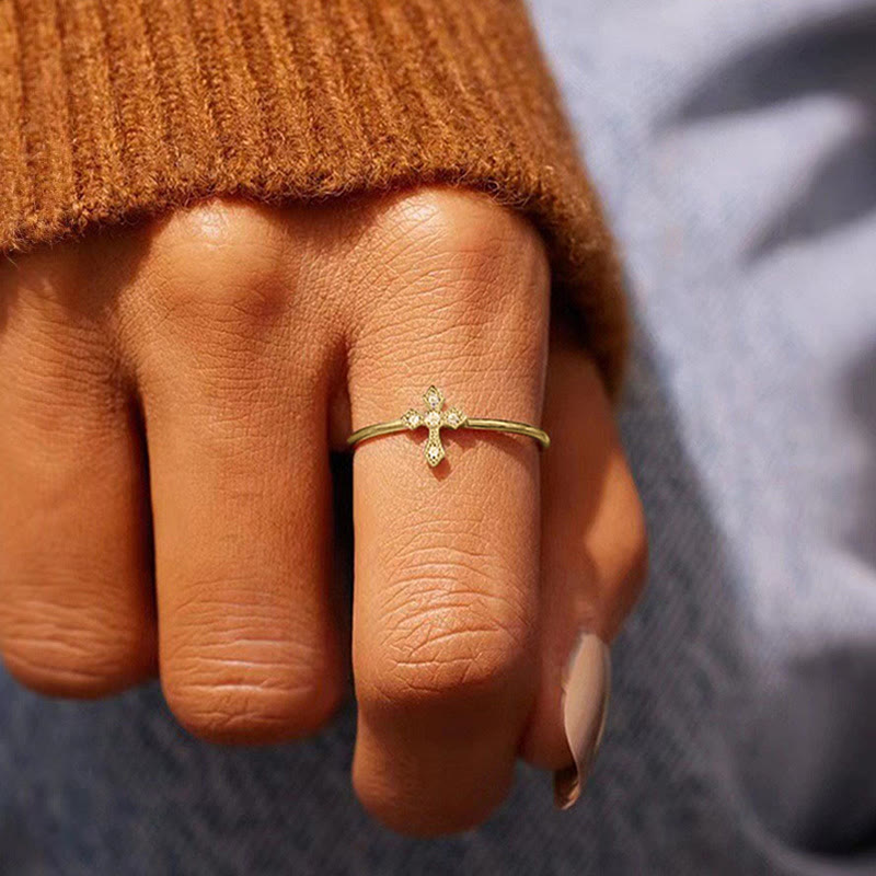 Christianartworkshop Zircon-Encrusted Cross Ring: Timeless Devotion in Golden, Silver, and Rosegold - image 1