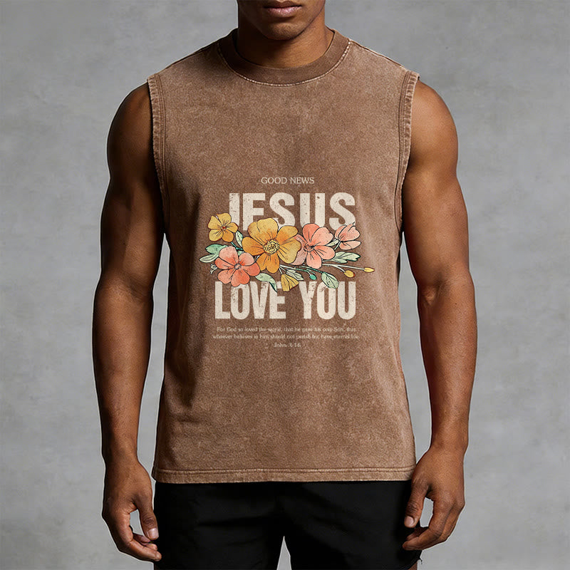 Christianartworkshop Jesus Loves You Floral Unisex Washed Tank Top - image 14