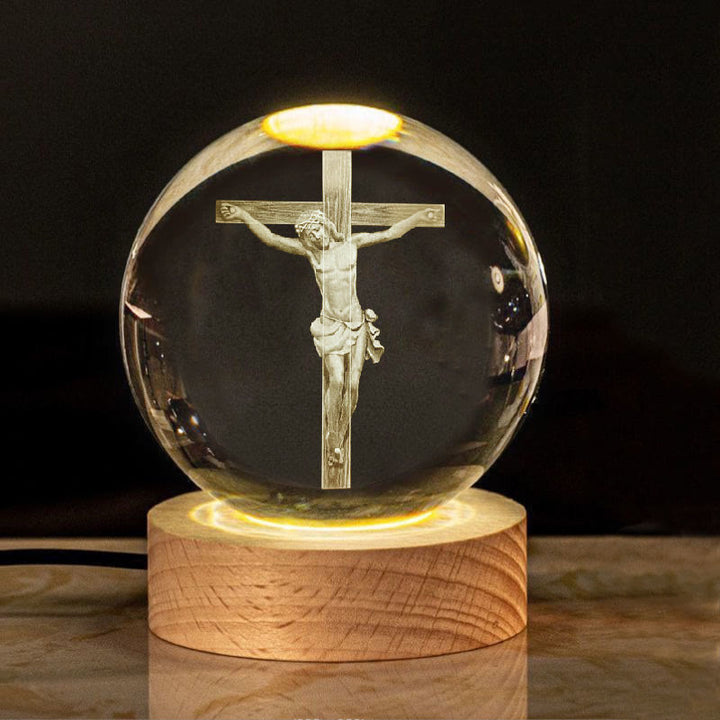 Christianartworkshop Sacred Crystal Ball Nightlight: Luminous Companion of Divine Presence - Crucifix - with Warm Light Base - 8cm - image 15