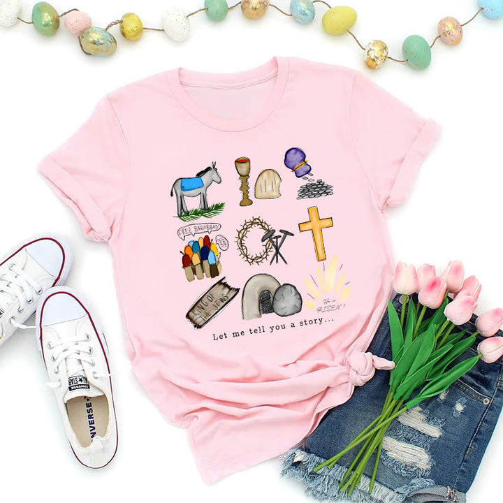 Christianartworkshop Easter Story Collage Premium T-Shirt - Pink - 2XL - image 1