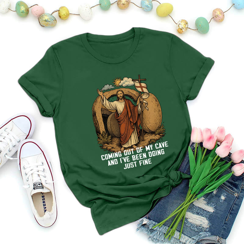 Christianartworkshop Resurrection Cave Christ Premium T-Shirt - Dark Green - 2XL - image 1