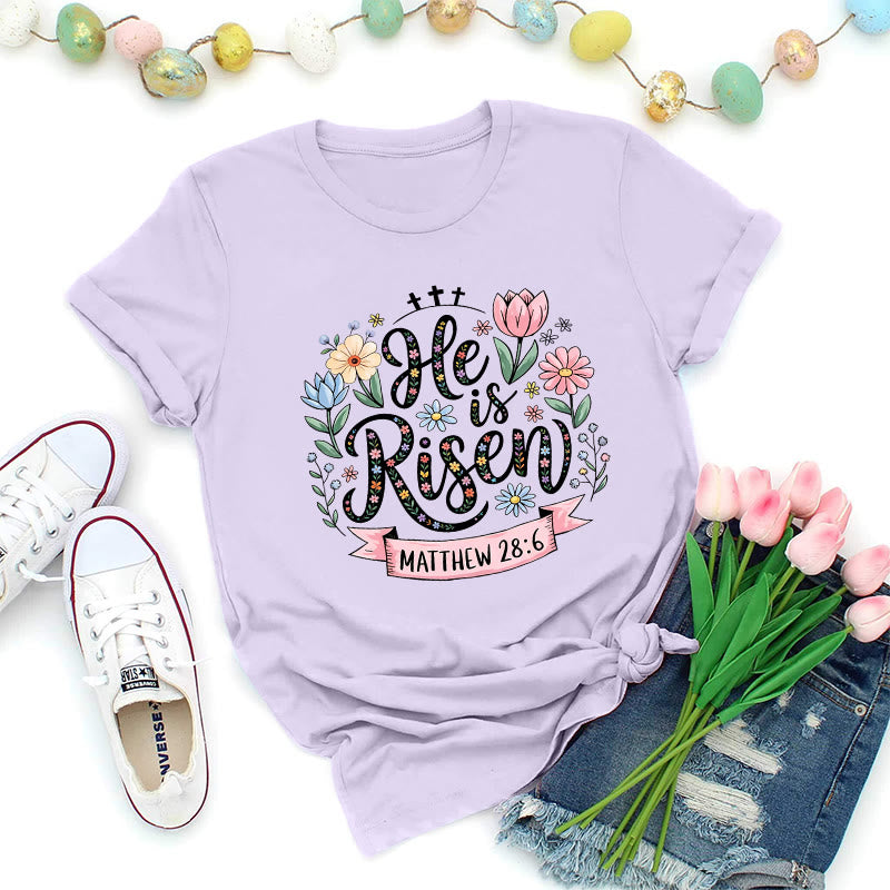 Christianartworkshop Vibrant Floral Wreath He Is Risen T-Shirt - Purple - 2XL - image 5