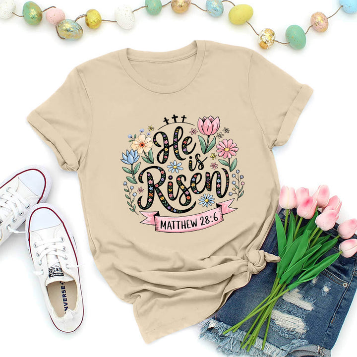 Christianartworkshop Vibrant Floral Wreath He Is Risen T-Shirt - Beige - 2XL - image 8