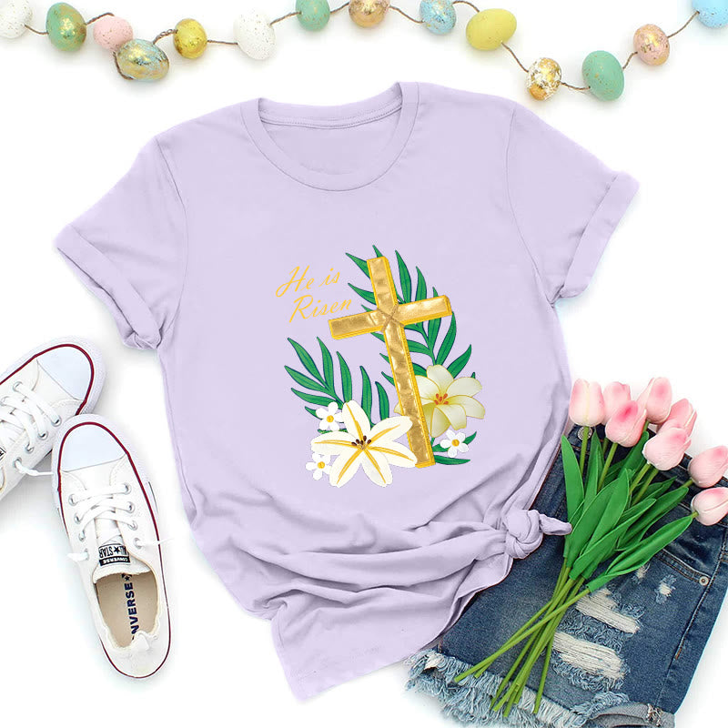 Christianartworkshop Resurrection Glory Golden Cross T-Shirt - Purple - 2XL - image 0