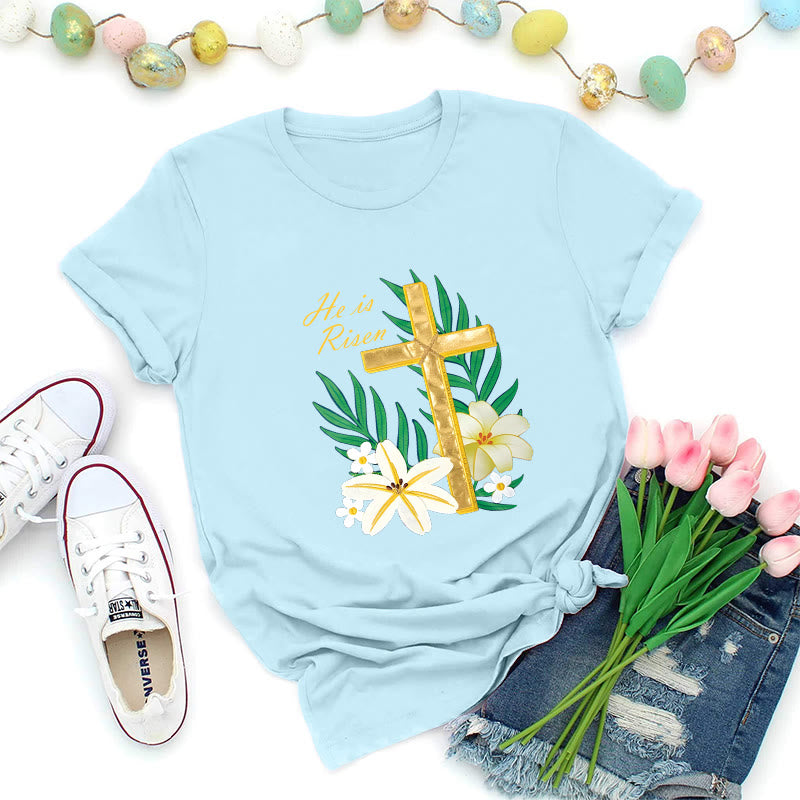 Christianartworkshop Resurrection Glory Golden Cross T-Shirt - Blue - 2XL - image 2