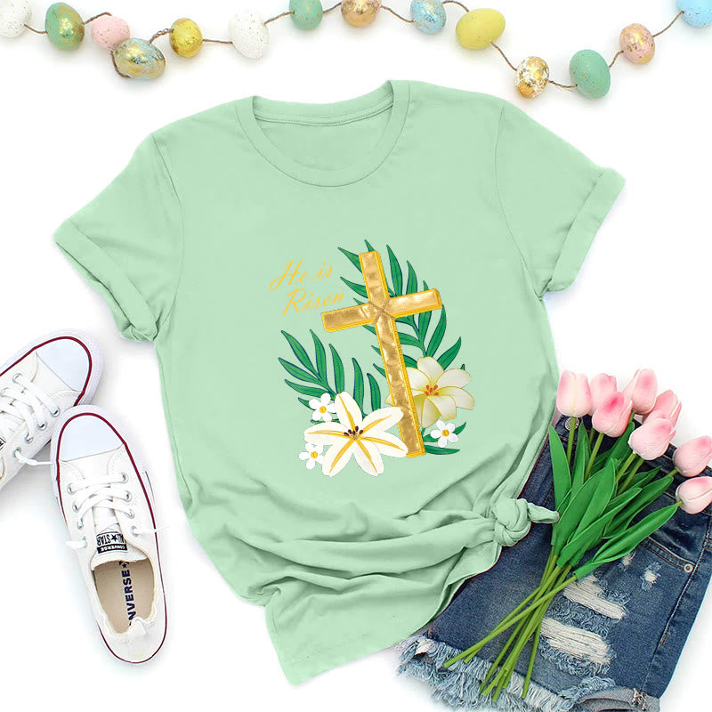 Christianartworkshop Resurrection Glory Golden Cross T-Shirt - Light Green - 2XL - image 1