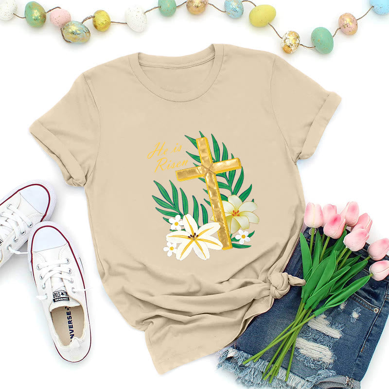 Christianartworkshop Resurrection Glory Golden Cross T-Shirt - Beige - 2XL - image 3