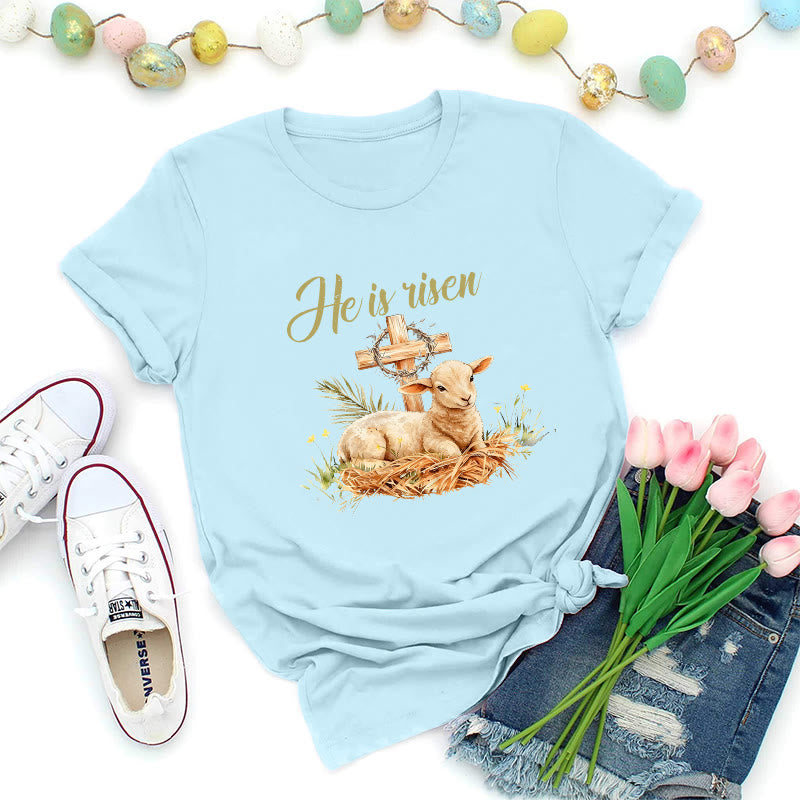 Christianartworkshop Lamb & Cross Easter T-Shirt - Blue - 2XL - image 4