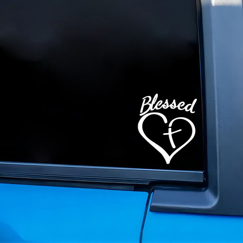 Christianartworkshop Blessed Heart & Cross Accent Car Sticker: A Gentle Nudge to Pause and Pray - White - Set of 10 - image 3