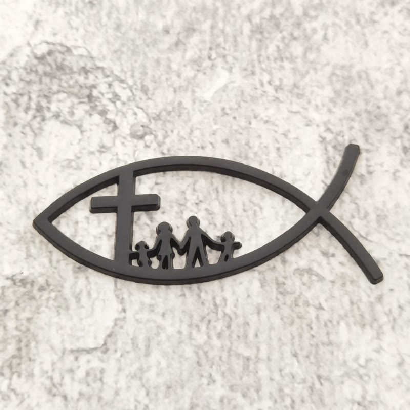 Christianartworkshop Ichthys Cross Family Metal Car Emblem: A Symbol of Faith & Familial Bond for Vehicles - Black - Set of 10 - image 0