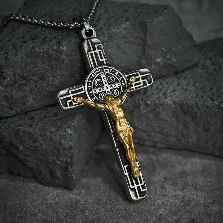 Christianartworkshop Classic Retro Style Crucifix St. Benedict Medal Protection Pendant Necklace - image 5