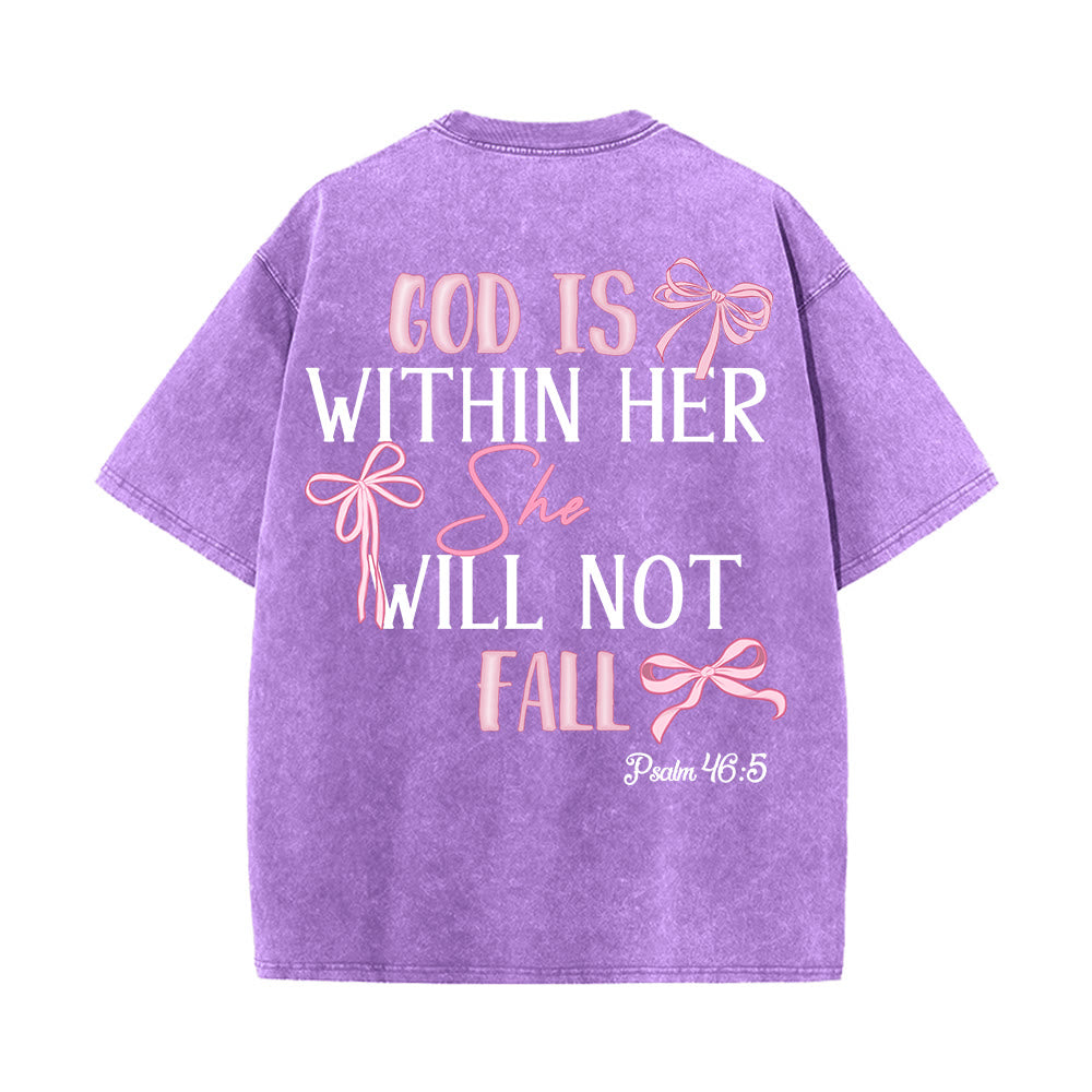 Christianartworkshop God Is Within Her Psalm 46:5 Bow Accent Unisex Washed T-shirt - image 24