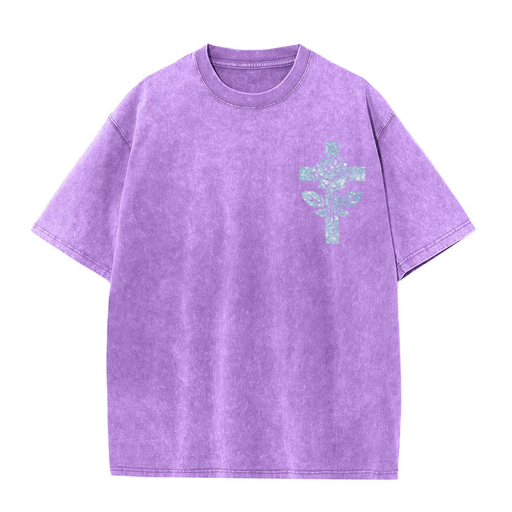 Christianartworkshop Jesus Is My Stylist Romans 13:14 Glitter Letter Rose Cross Unisex Washed T-shirt - image 13