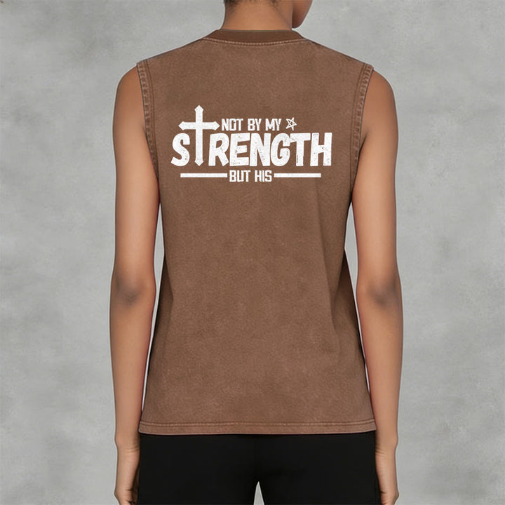 Christianartworkshop Not By My Strength But His Faith Statement Unisex Washed Tank Top - image 3