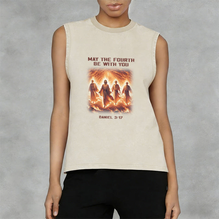 Christianartworkshop May the Fourth Be With You Daniel 3:17 Unisex Washed Tank Top - image 5