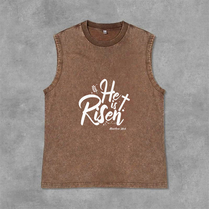 Christianartworkshop He is Risen Matthew 28:6 Unisex Washed Tank Top - Brown - 2XL - image 0