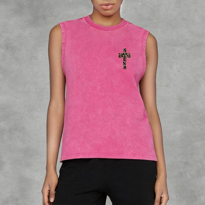 Christianartworkshop I Can Do All Things Through Christ Camo Cross Unisex Washed Tank Top - image 33