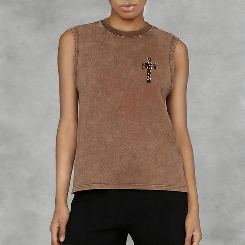 Christianartworkshop I Can Do All Things Through Christ Camo Cross Unisex Washed Tank Top - image 26