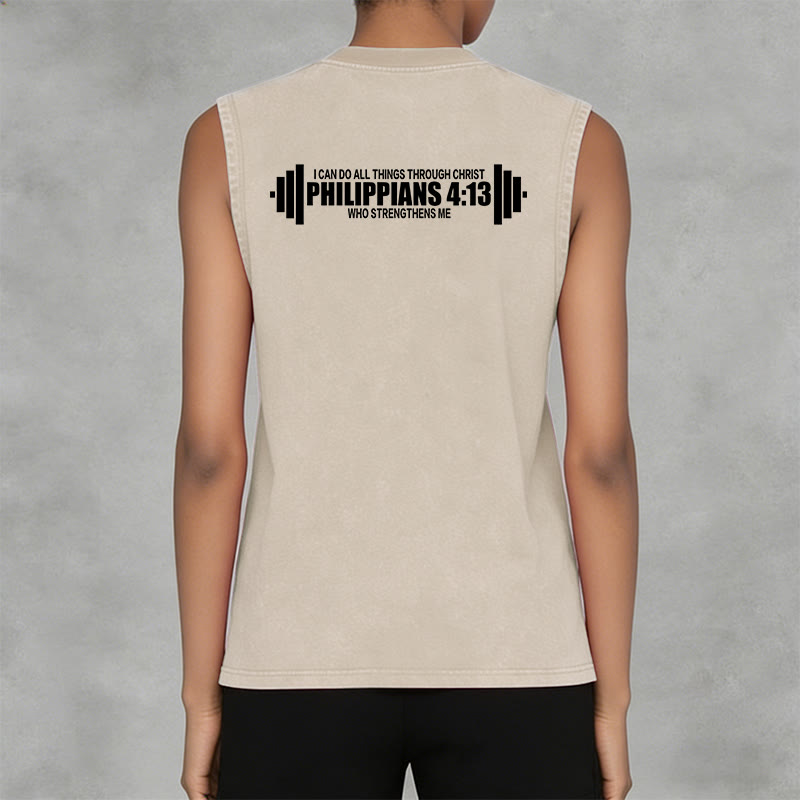 Christianartworkshop Philippians 4:13 Barbell Cross Unisex Washed Tank Top - image 17