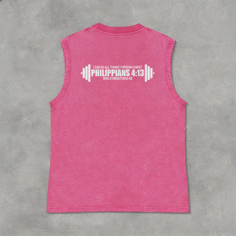 Christianartworkshop Philippians 4:13 Barbell Cross Unisex Washed Tank Top - image 33