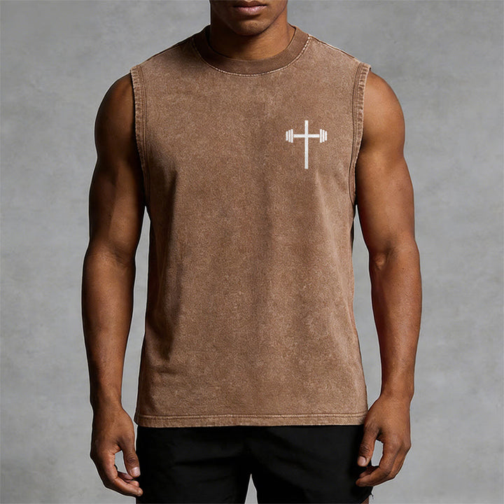 Christianartworkshop Philippians 4:13 Barbell Cross Unisex Washed Tank Top - image 23