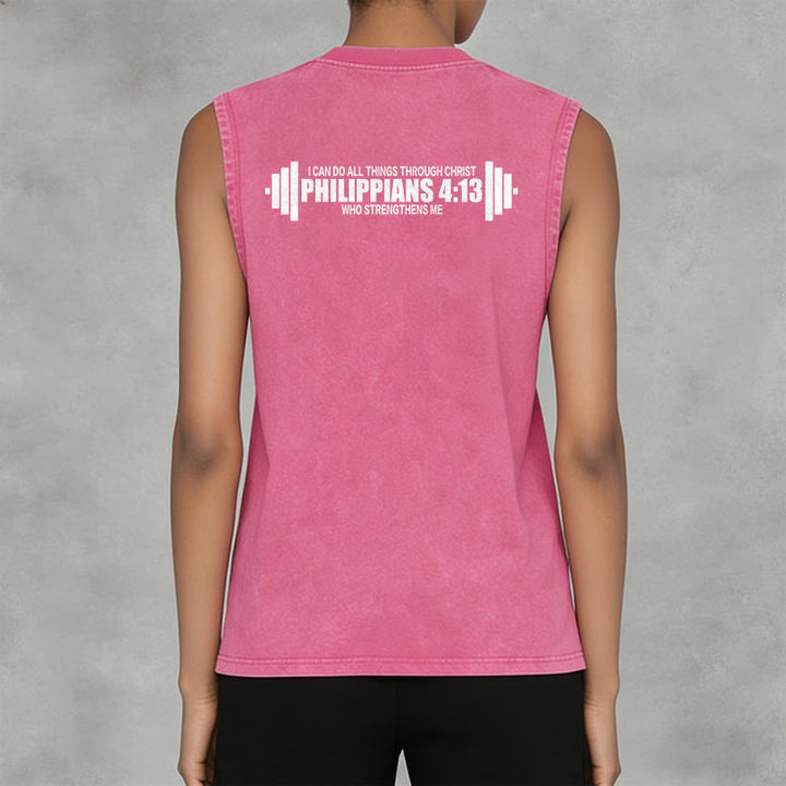 Christianartworkshop Philippians 4:13 Barbell Cross Unisex Washed Tank Top - image 31