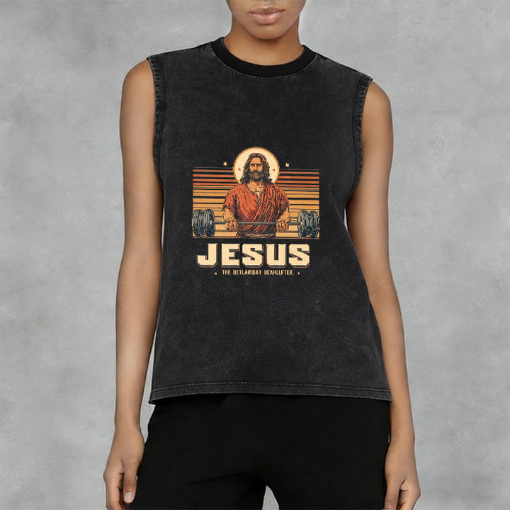 Christianartworkshop Jesus Deadlifter Faith Statement Unisex Washed Tank Top - image 5