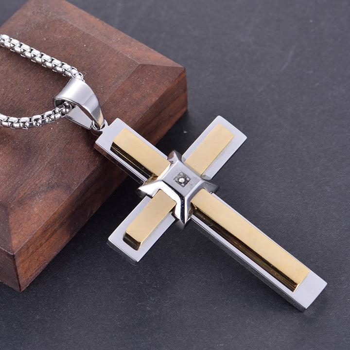 Christianartworkshop Layered Cross Pendant Necklace: Symbol of Faith and Eternal Grace - Golden & Silver - image 2