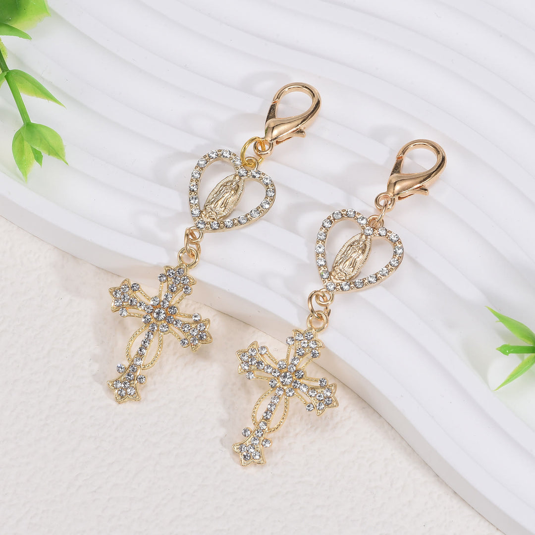 Christianartworkshop Heart-Shaped Our Lady & Zircon Cross Keychain: Symbol of Faith and Divine Protection - image 4